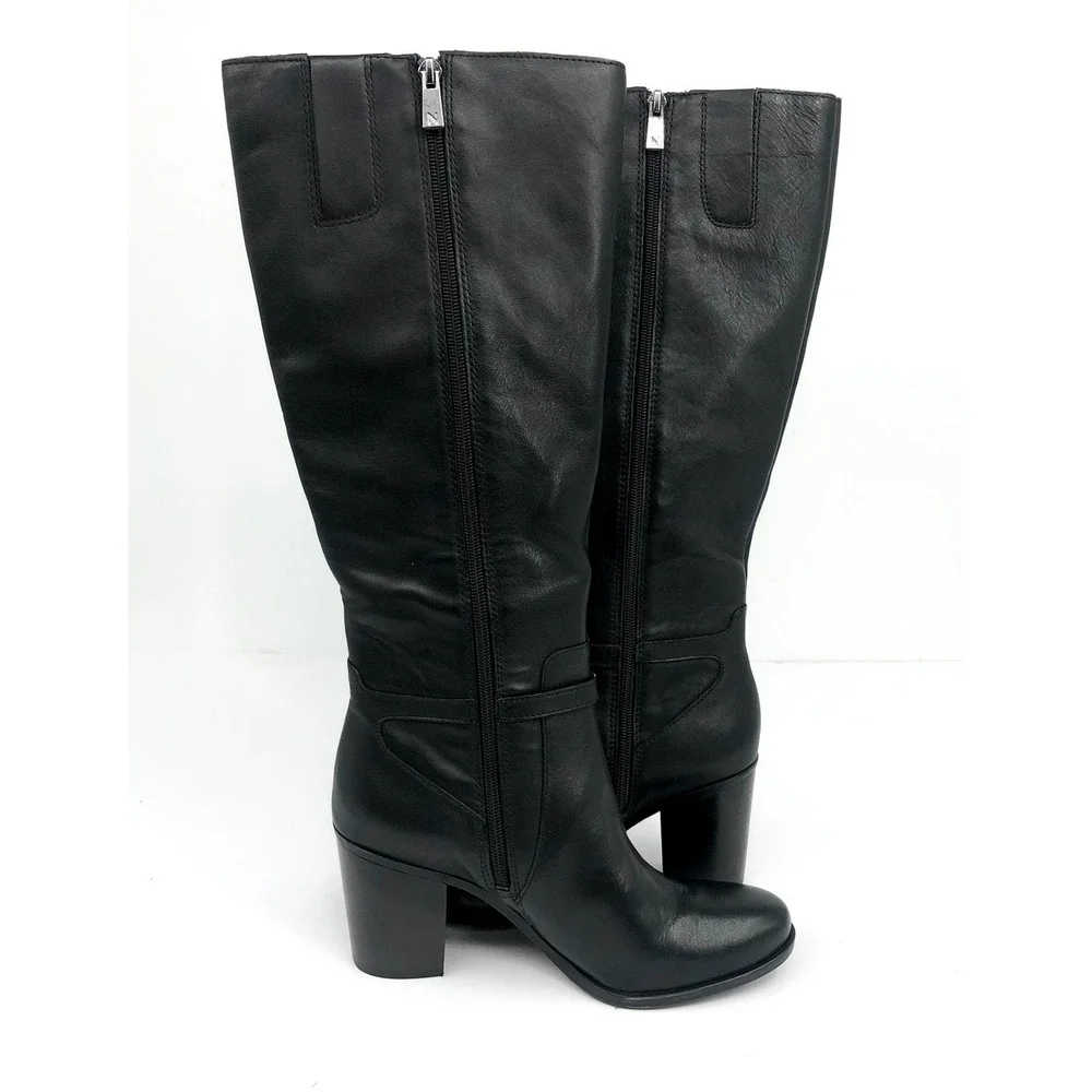 NATURALIZER Women's Kalina Boot 7.5 Wide WIDE CALF Black Leather Knee High NWOB